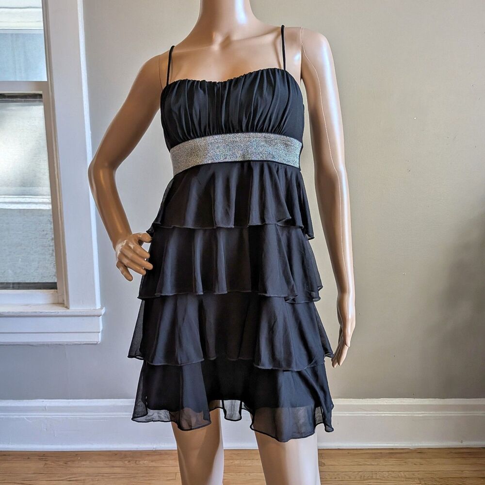 Vintage Y2K Sweet Storm Black Mini Dress Layered Dark Fairycore Size S